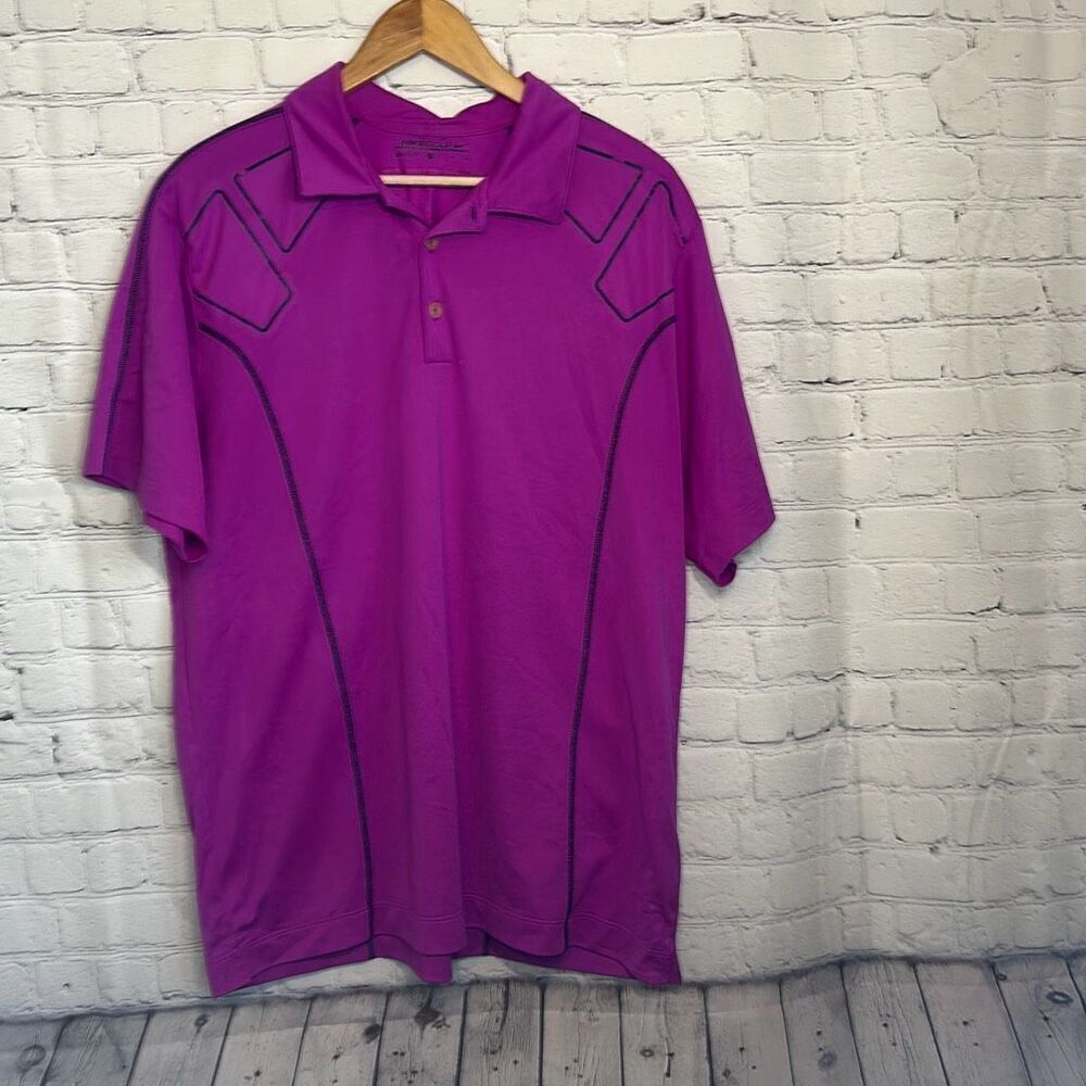 Nike Golf Polo Purple Black Dri Fit size L Large Short Sleeve LOOK